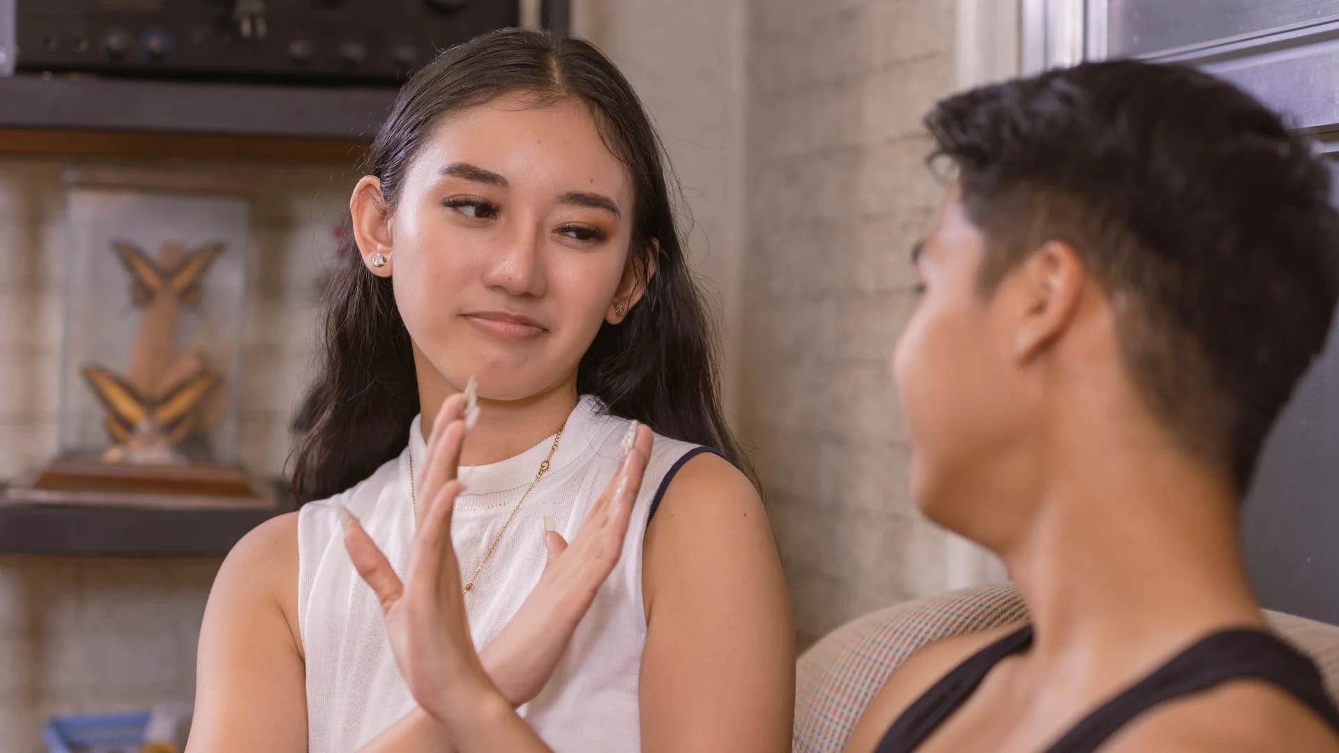 young woman responding to can i have your number