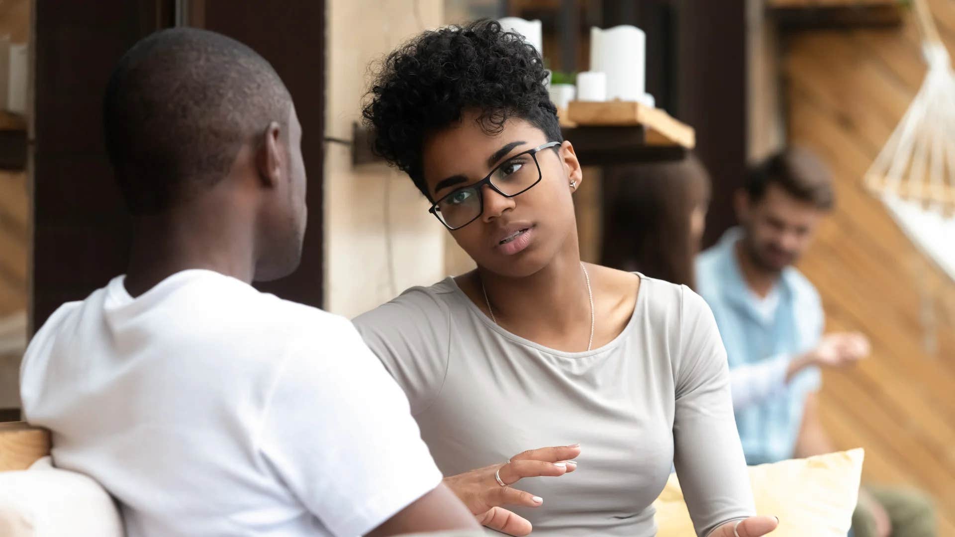 woman reacting to man saying you're so beautiful