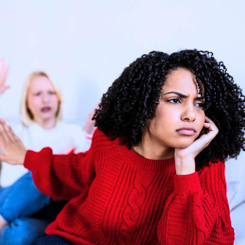 Dramatic woman saying "that's why I'm so worked up" to her friend.