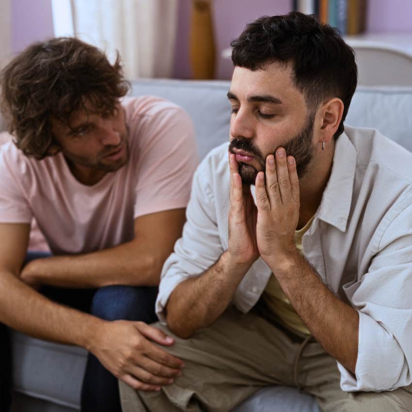 Dramatic man saying "they're just jealous" to his partner.