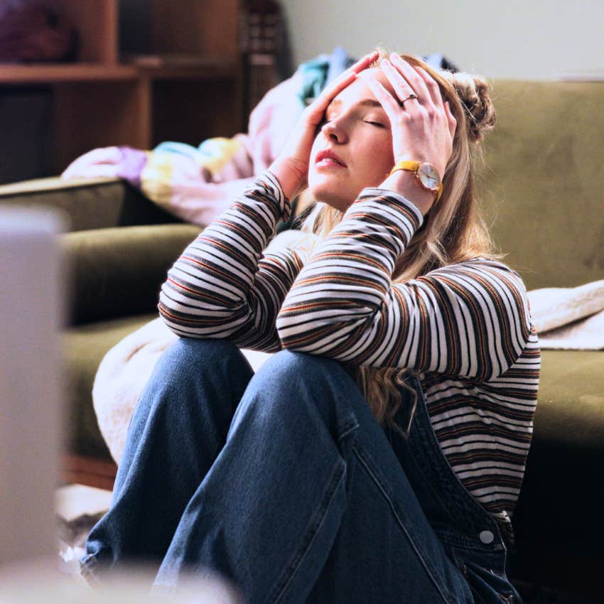 stressed woman saying I just need a minute while feeling overstimulated