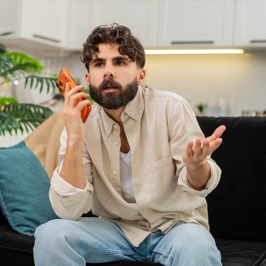 man who is out to get his friend telling him over the phone "you're lucky i even care"