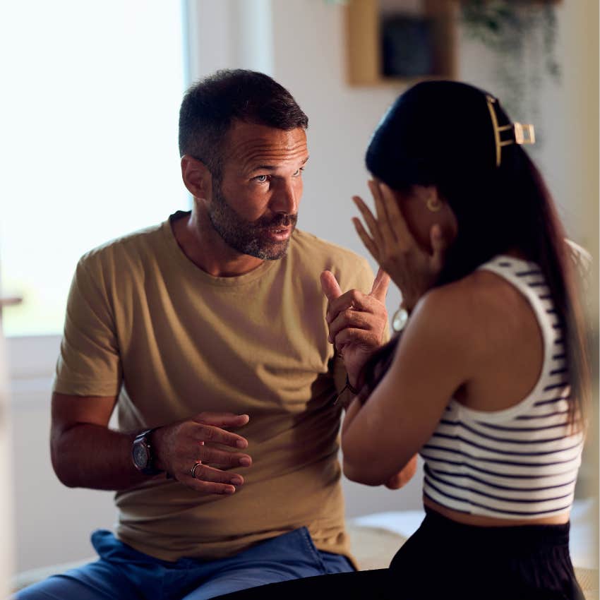 man telling woman she's too sensitive because he's out to get her