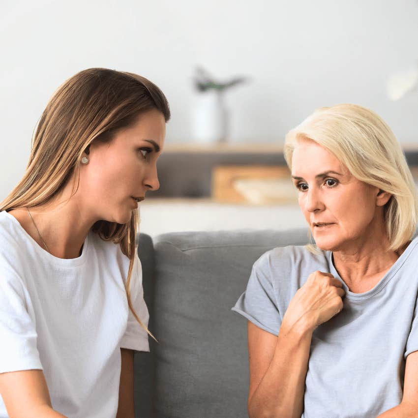 older mom speaking to younger mom