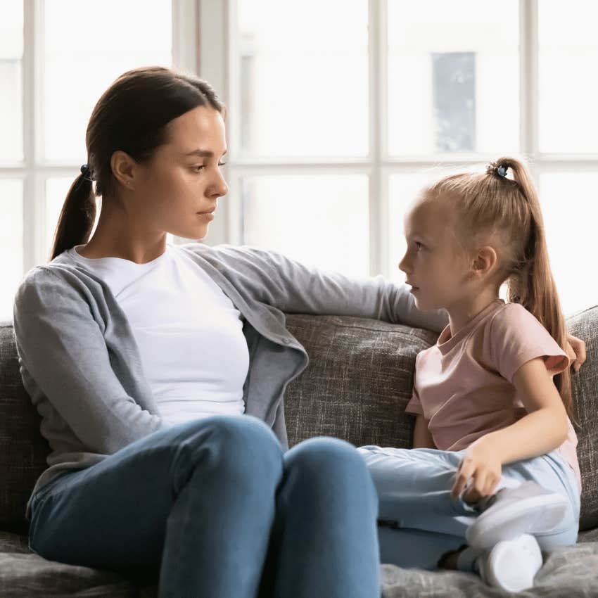 parent listening to young girl talk