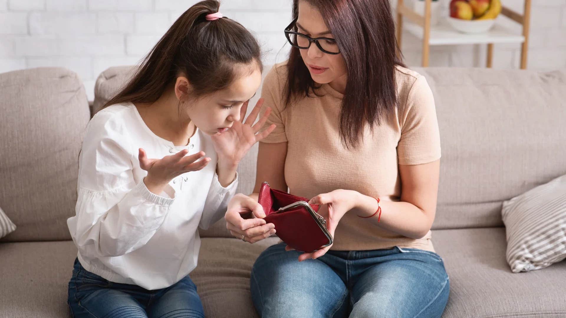 woman telling girl we can't afford it we're not those people