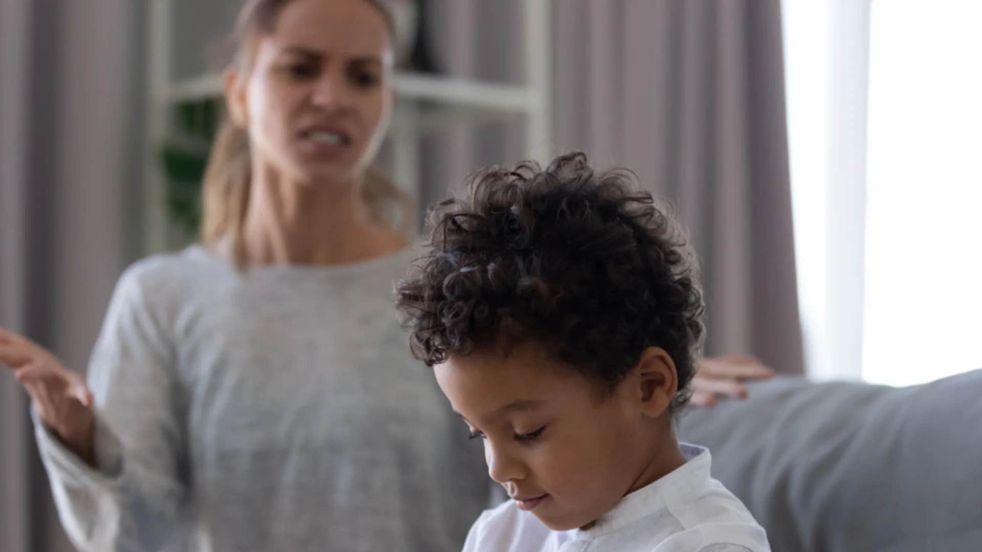 mom using shame as discipline with her young son