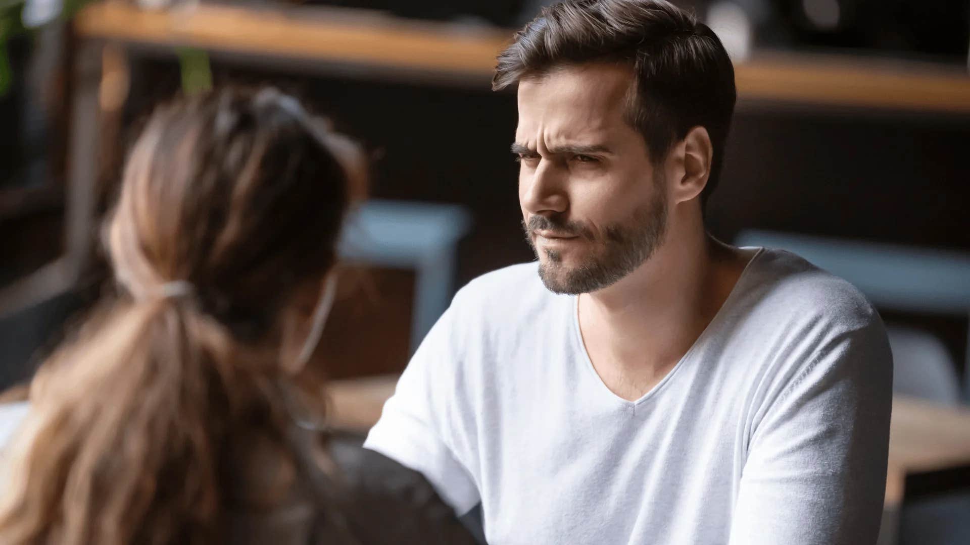 man responding to woman saying i'm sure your parents love you
