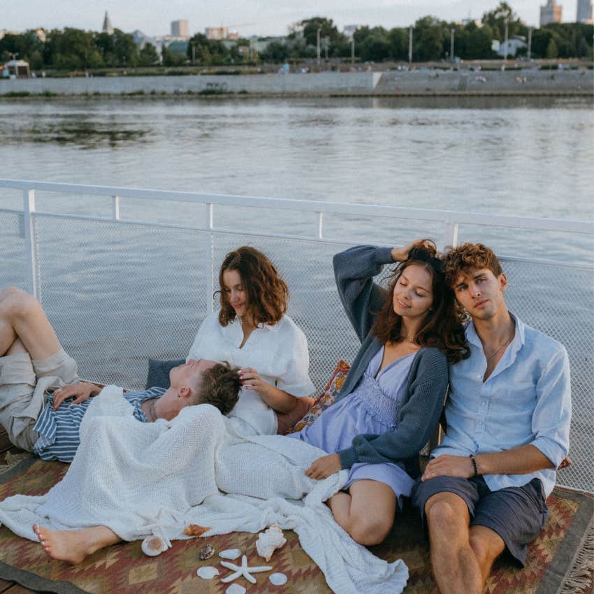 Relaxed friends adapting to an unexpected change in plans while spending time together