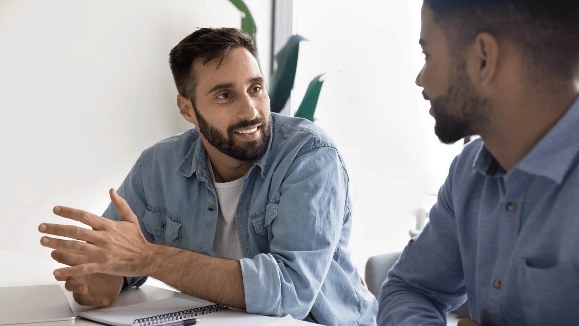 man telling colleague thank you for your time but let's discuss when a meeting is and isn't warranted