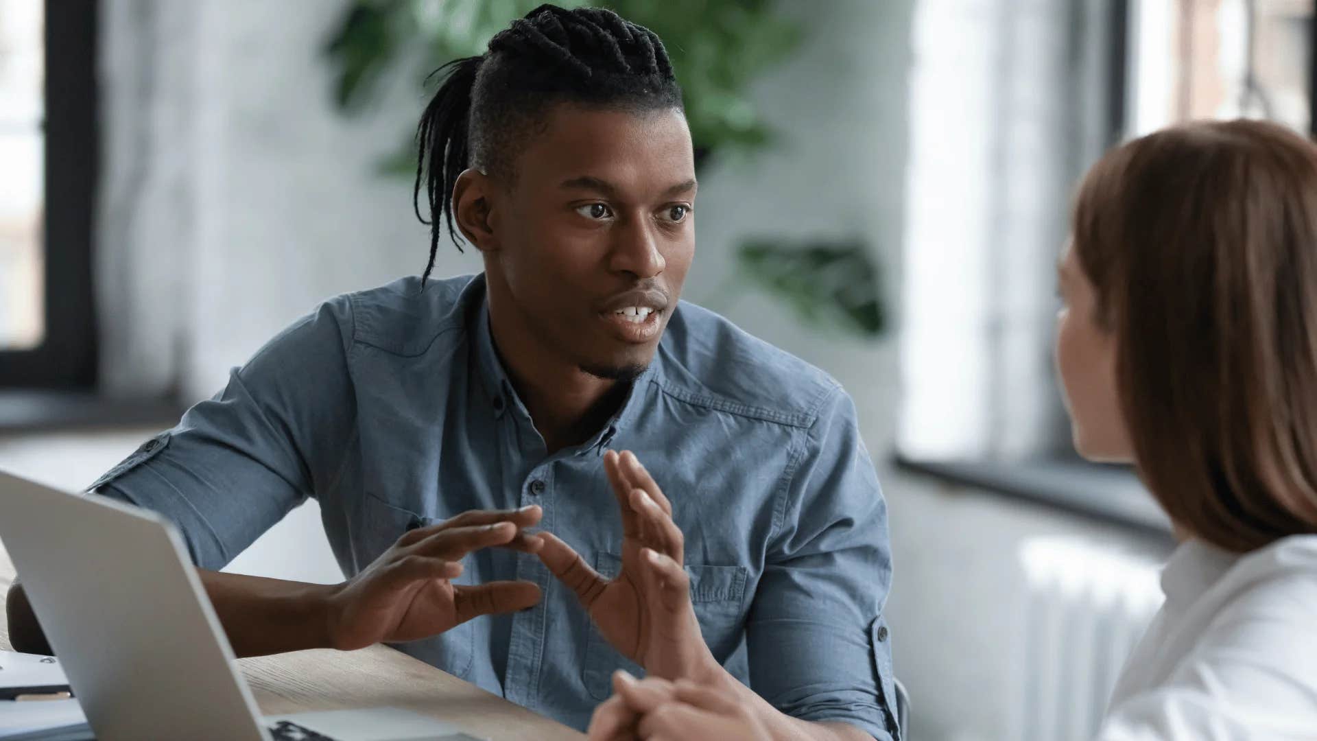 man telling woman i think we should revisit the frequency of these meetings