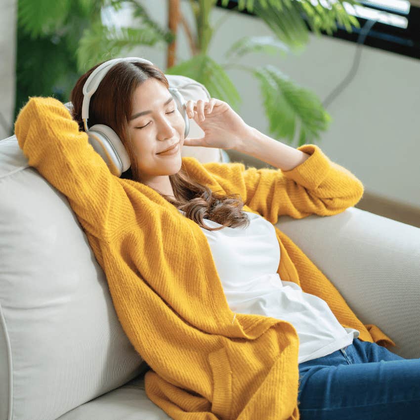 relaxing young woman not dating again right away after heartbreak