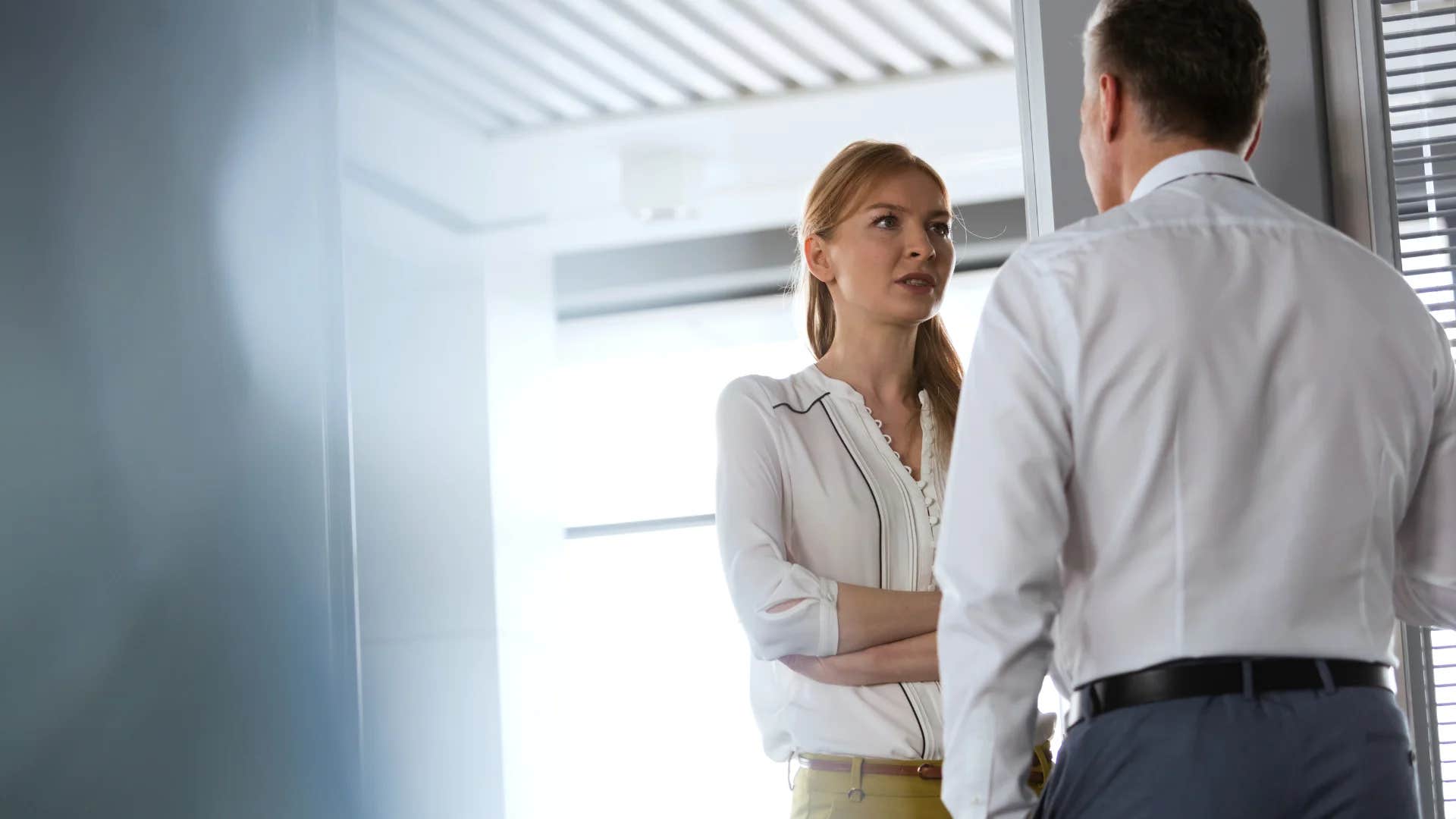 woman telling man i'd appreciate it if we stuck to verified information instead of assumptions
