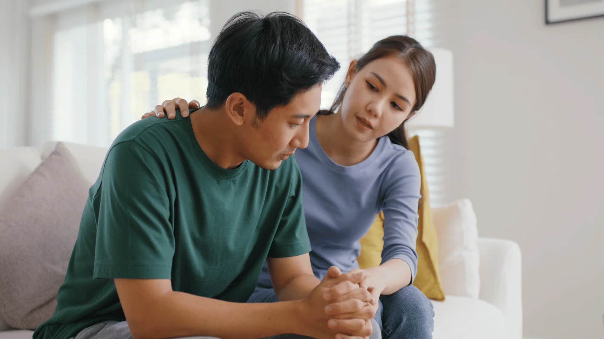 man telling woman i'm fine