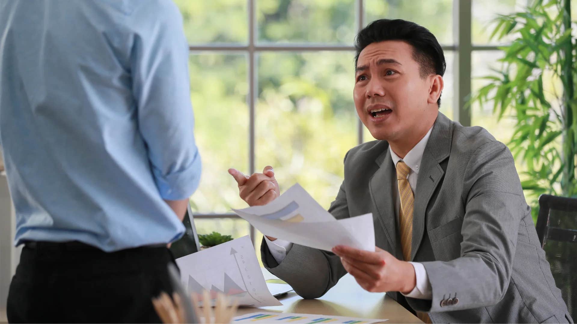 professional man telling colleague i tell it like it is