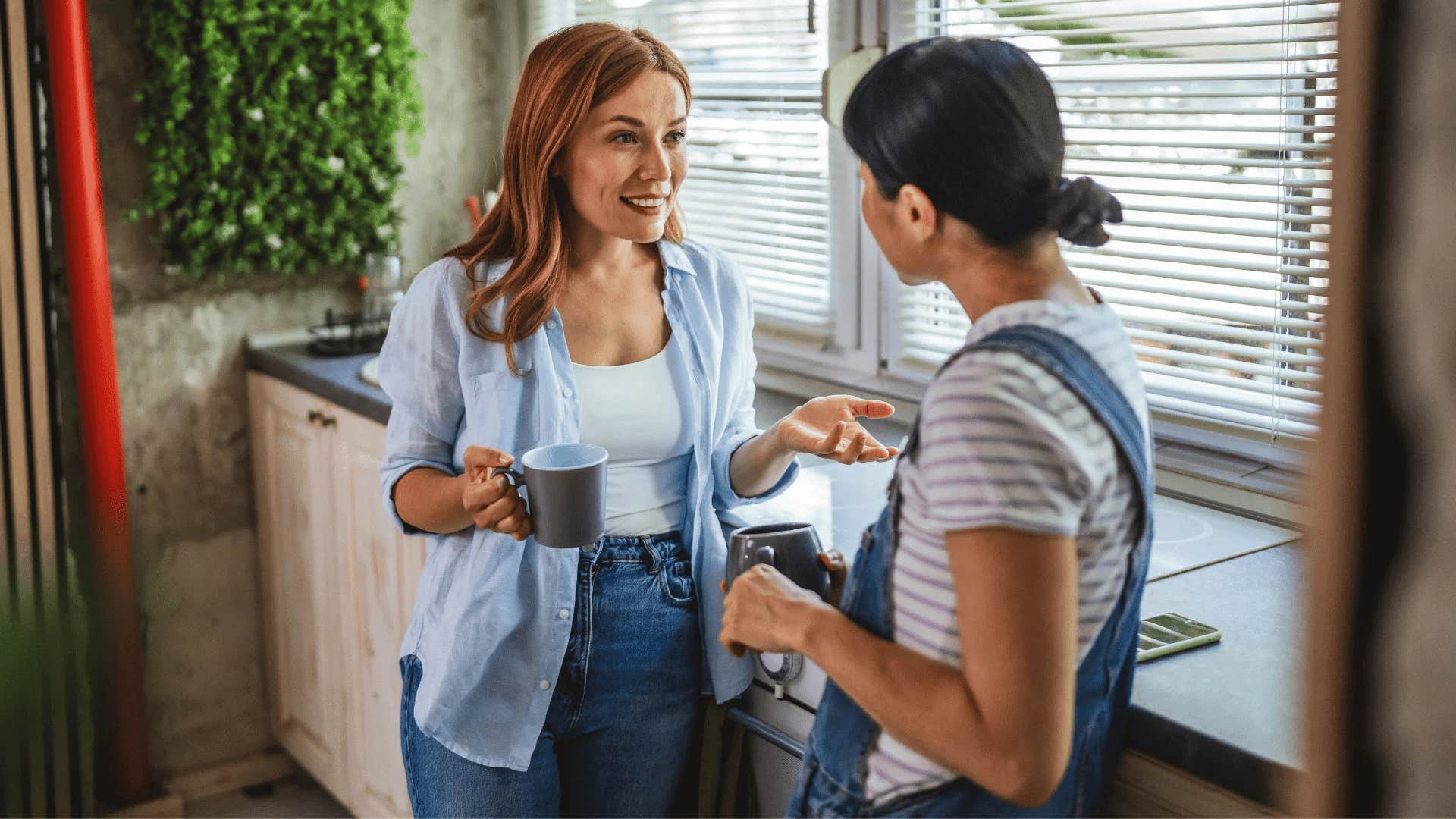 woman with blonde hair telling coworker you don't have to agree with me