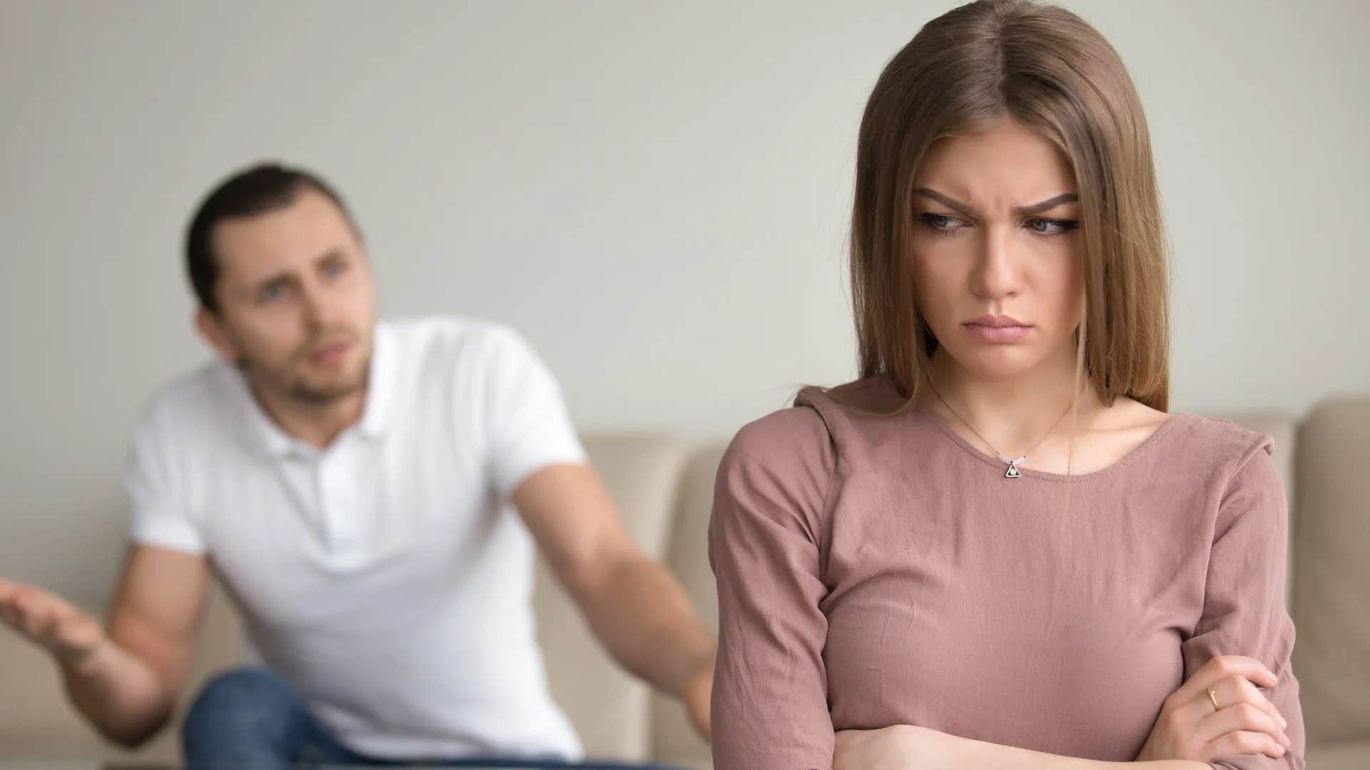 upset woman being told you're too sensitive
