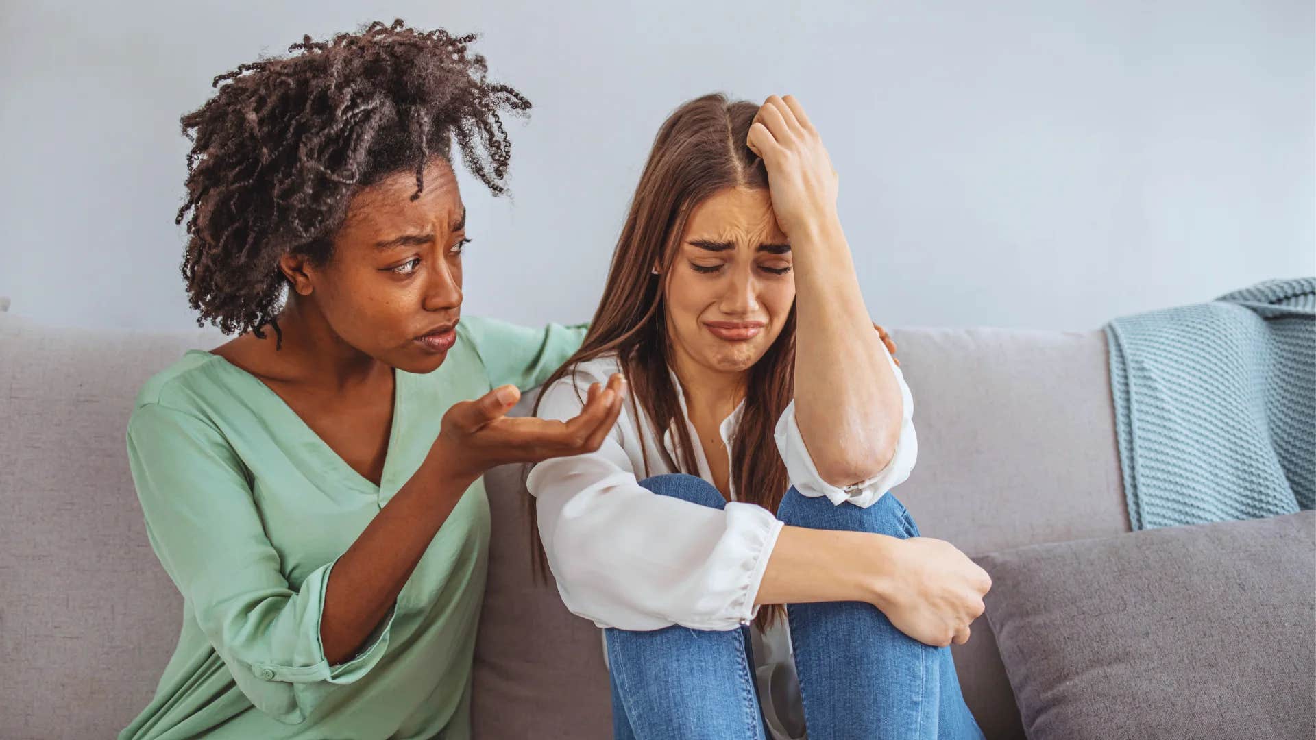 rude woman telling friend calm down