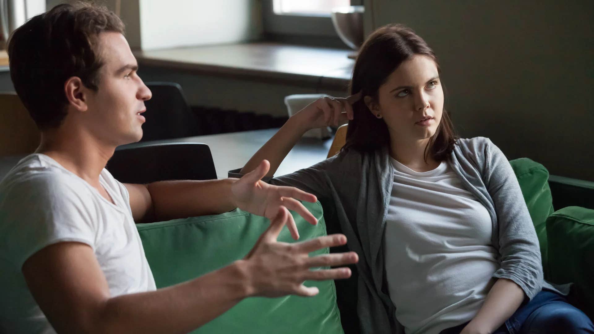 woman telling man i don't care