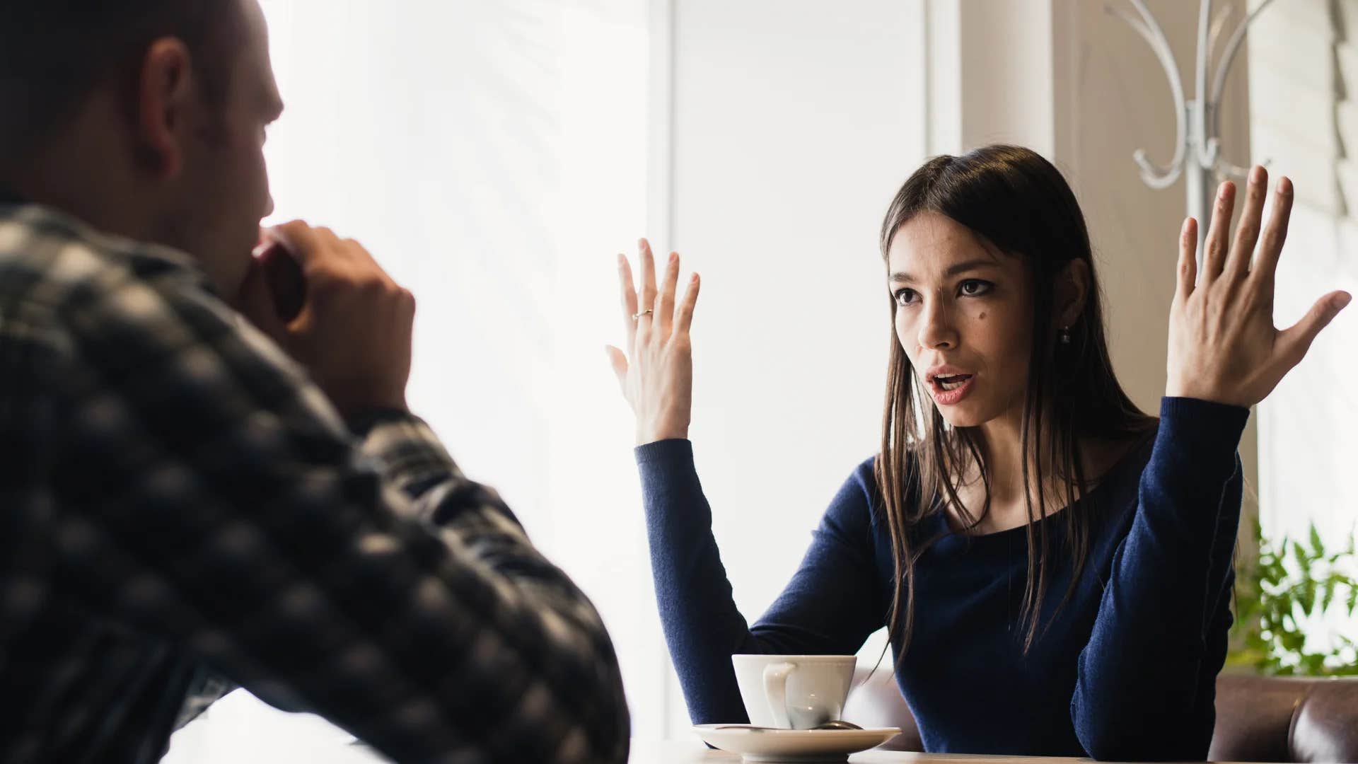 woman telling man it's just a joke relax