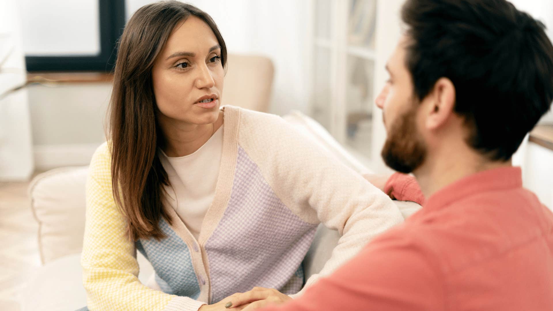 woman with yellow shirt telling man if that's how you feel