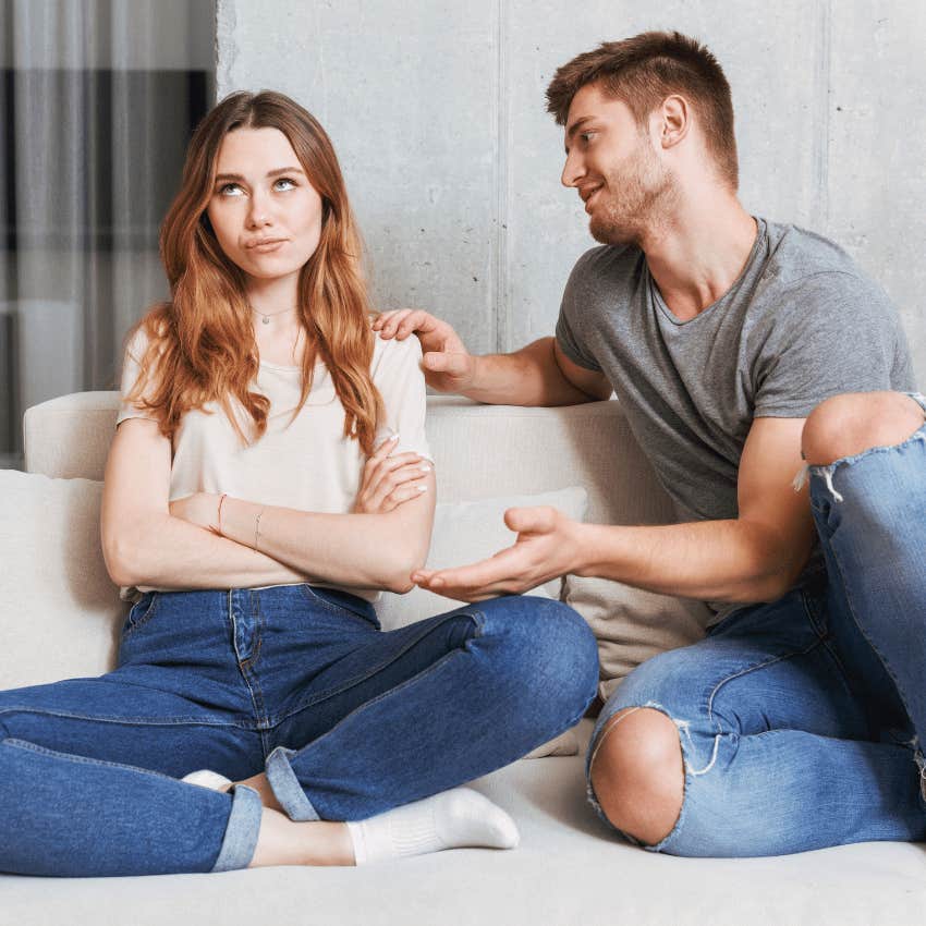 man telling woman no offense but making things worse