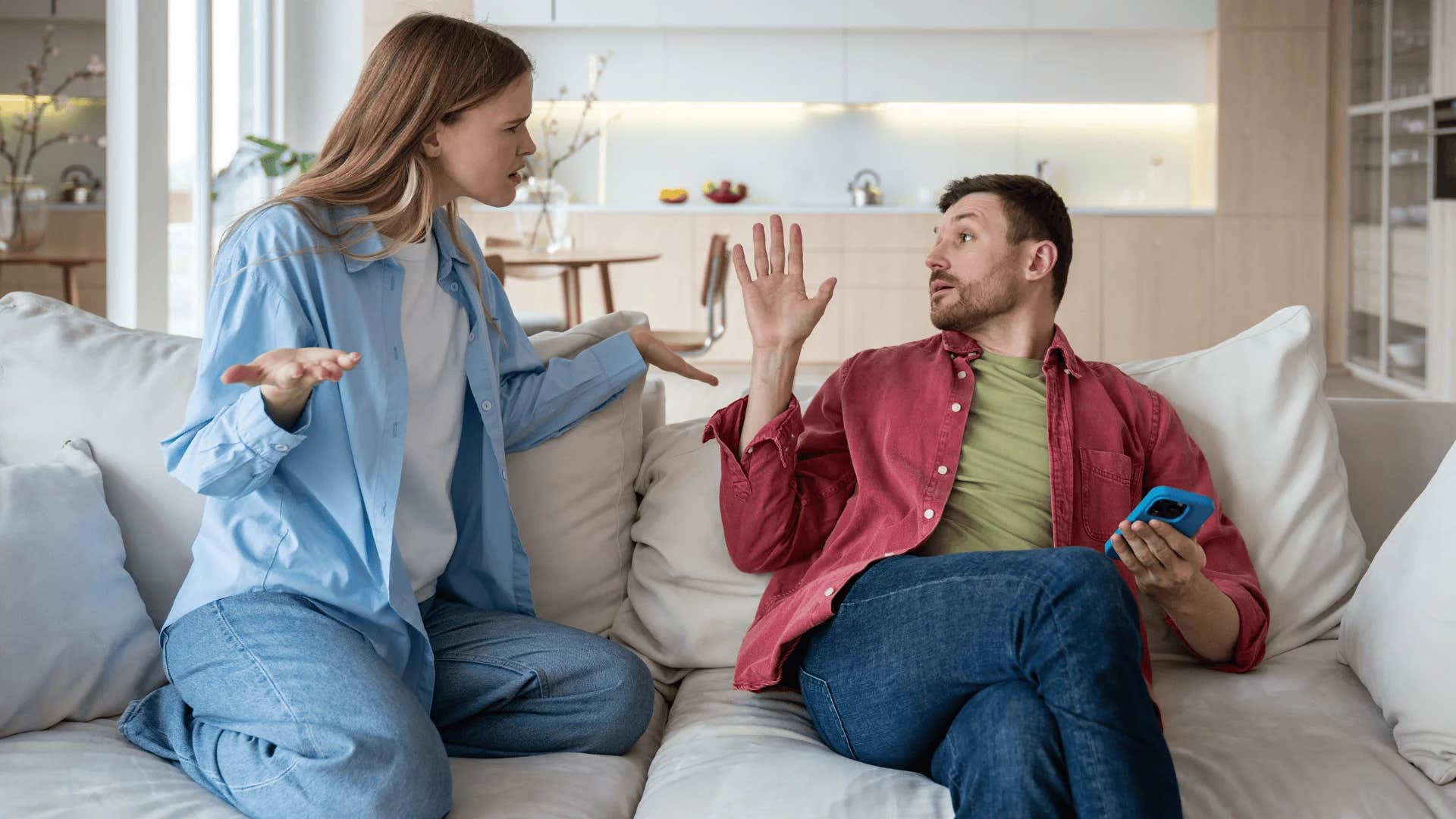 man telling woman of course a woman would think that