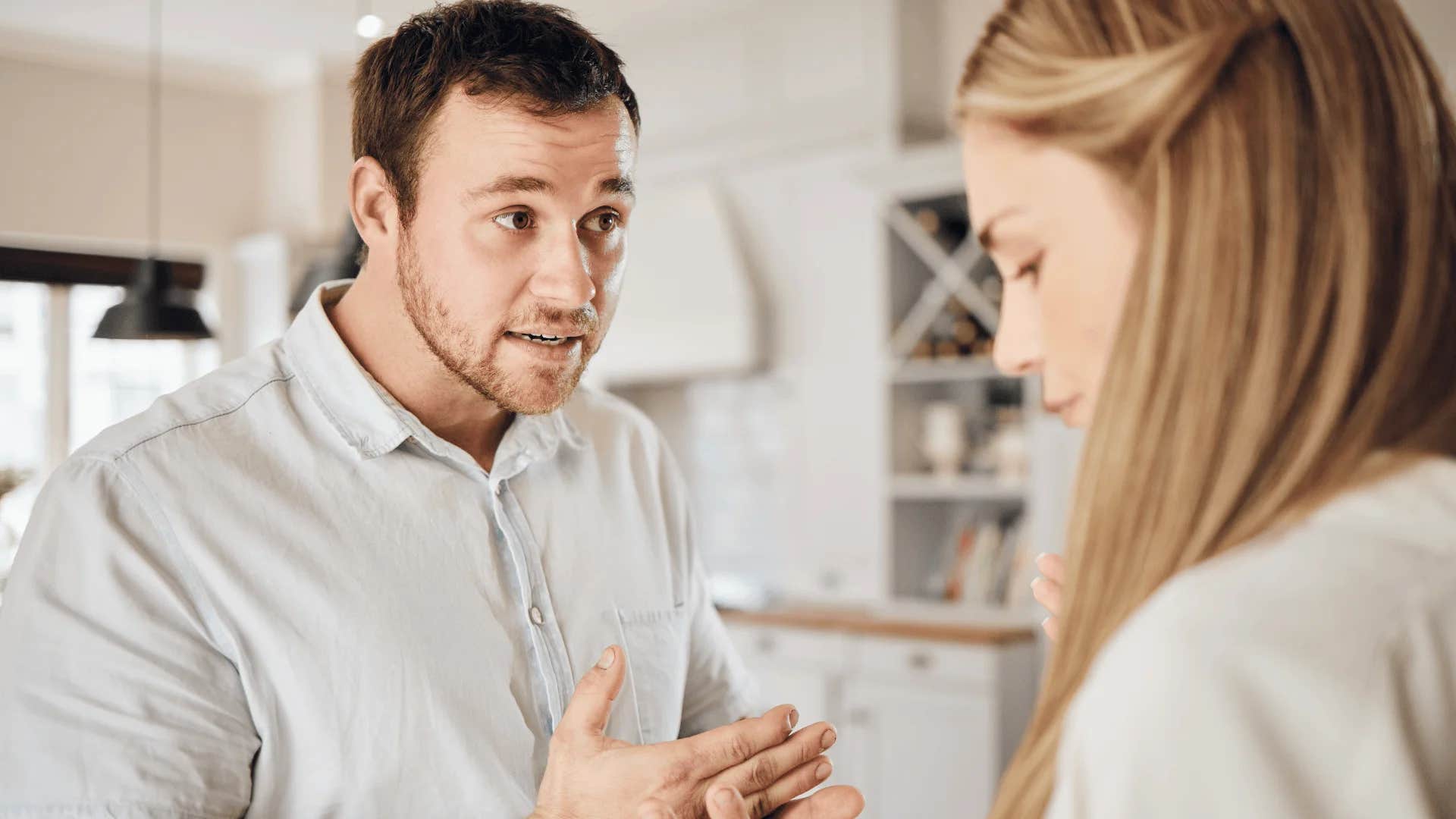 man telling woman get off my case
