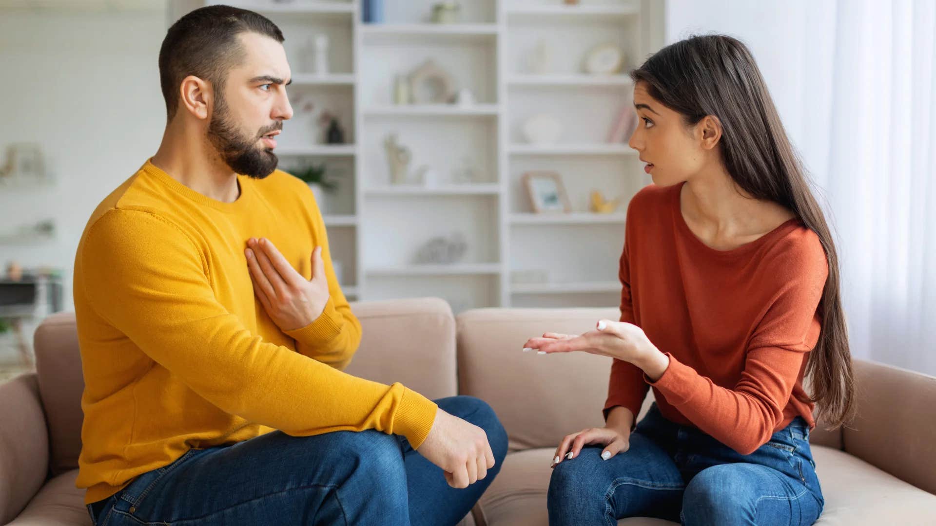 woman telling partner to calm down