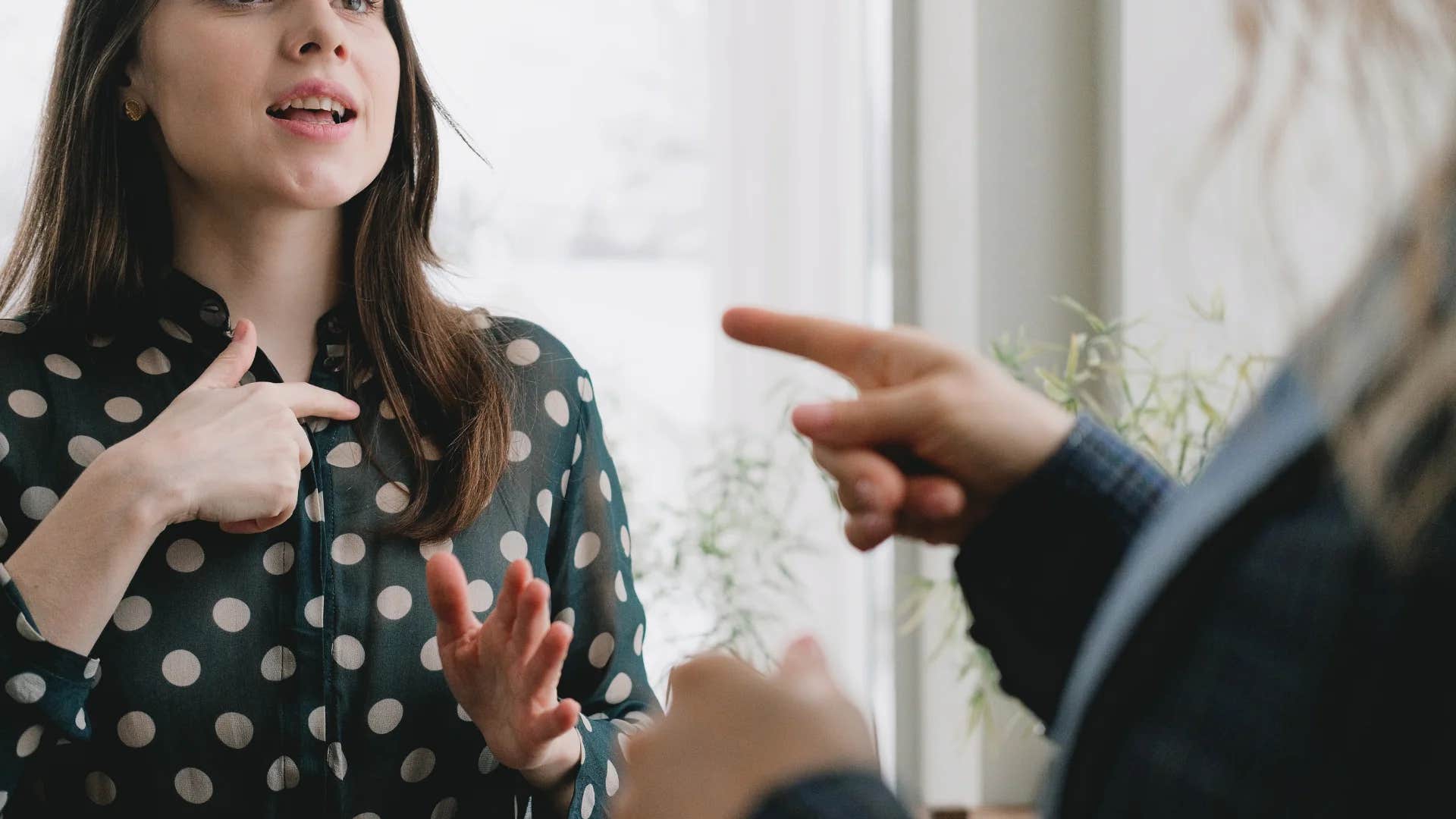 woman telling partner you always or you never