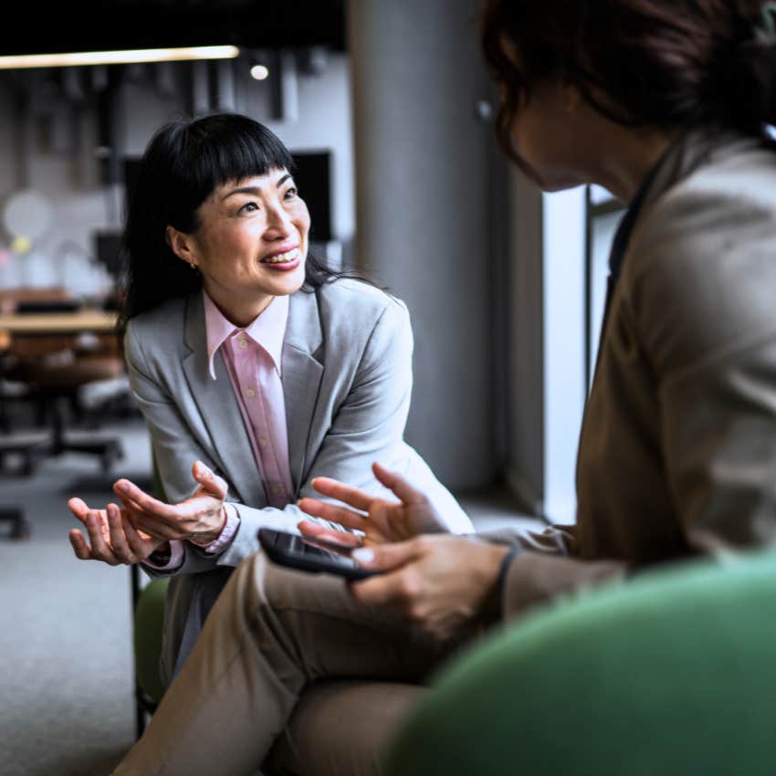 intuitive and observant woman shifting her body language in conversation