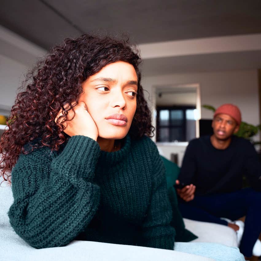 Woman saying "Why would you even say that?" to his partner.