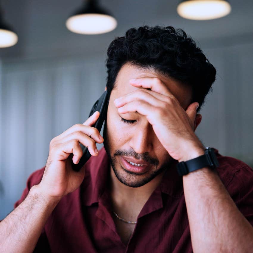 Man saying "they're being dramatic" at home on the phone.