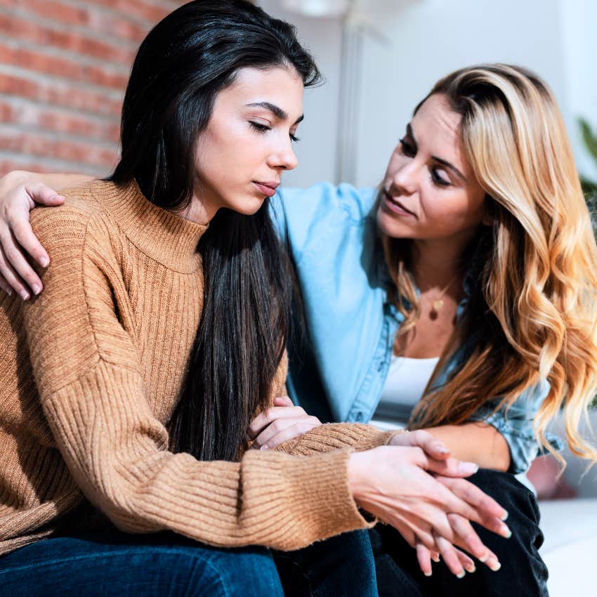 Woman telling her friend she doesn't have to say anything