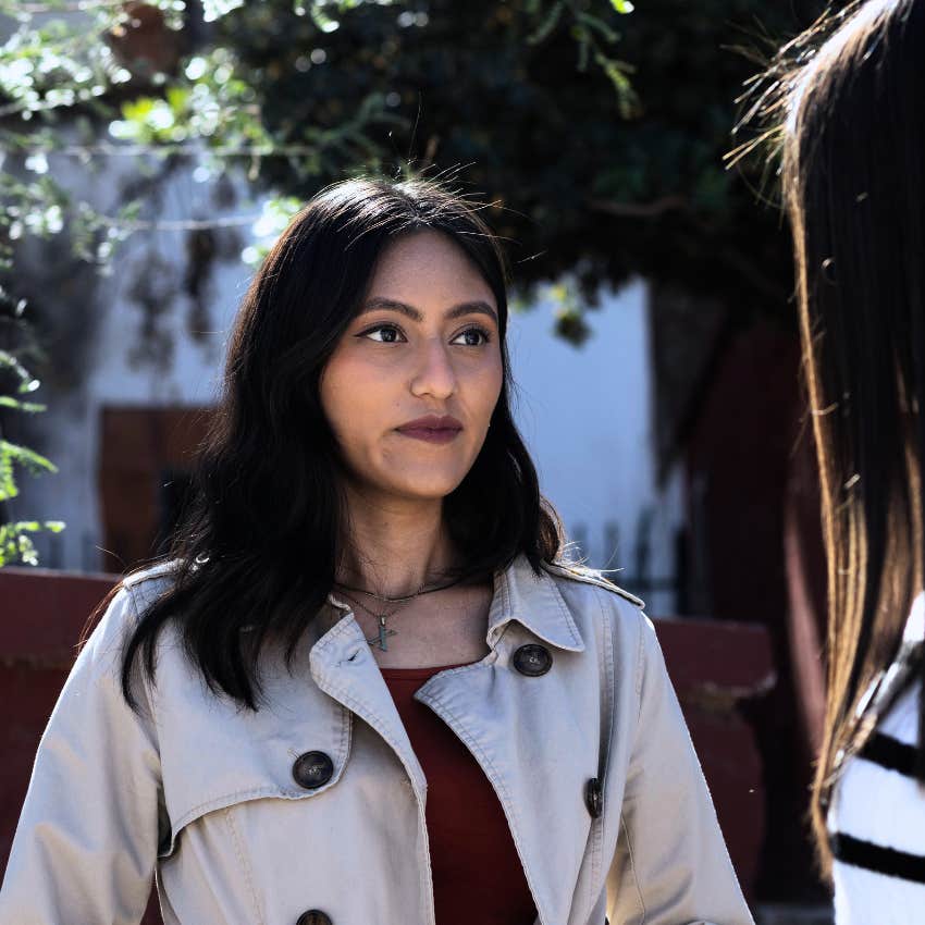 woman telling friend I don't agree but I respect that in conversation