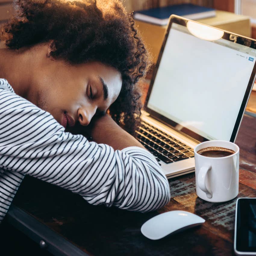 person who doesn't know how to manage their time taking a nap