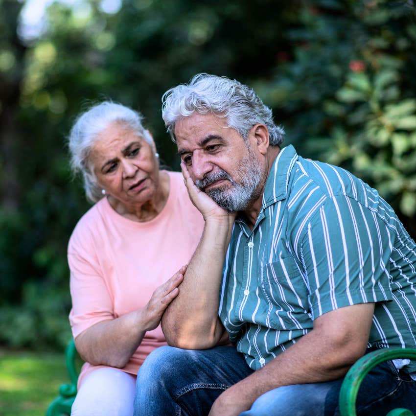 needy woman telling upset husband I didn't mean it