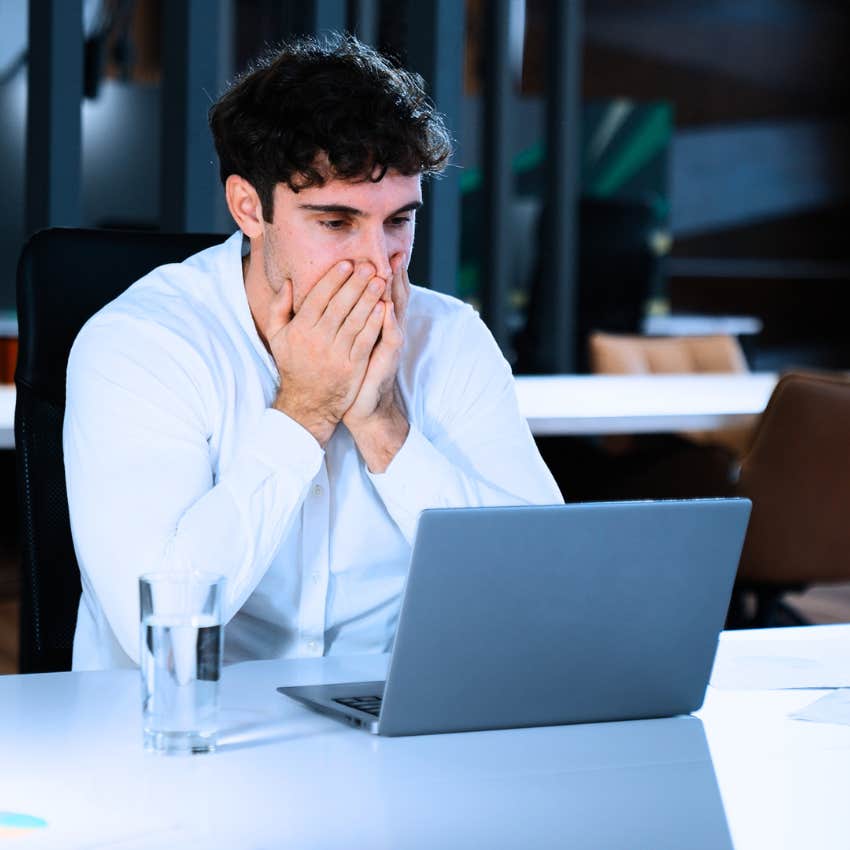 Man saying "I can't look at myself anymore" on his laptop at home.