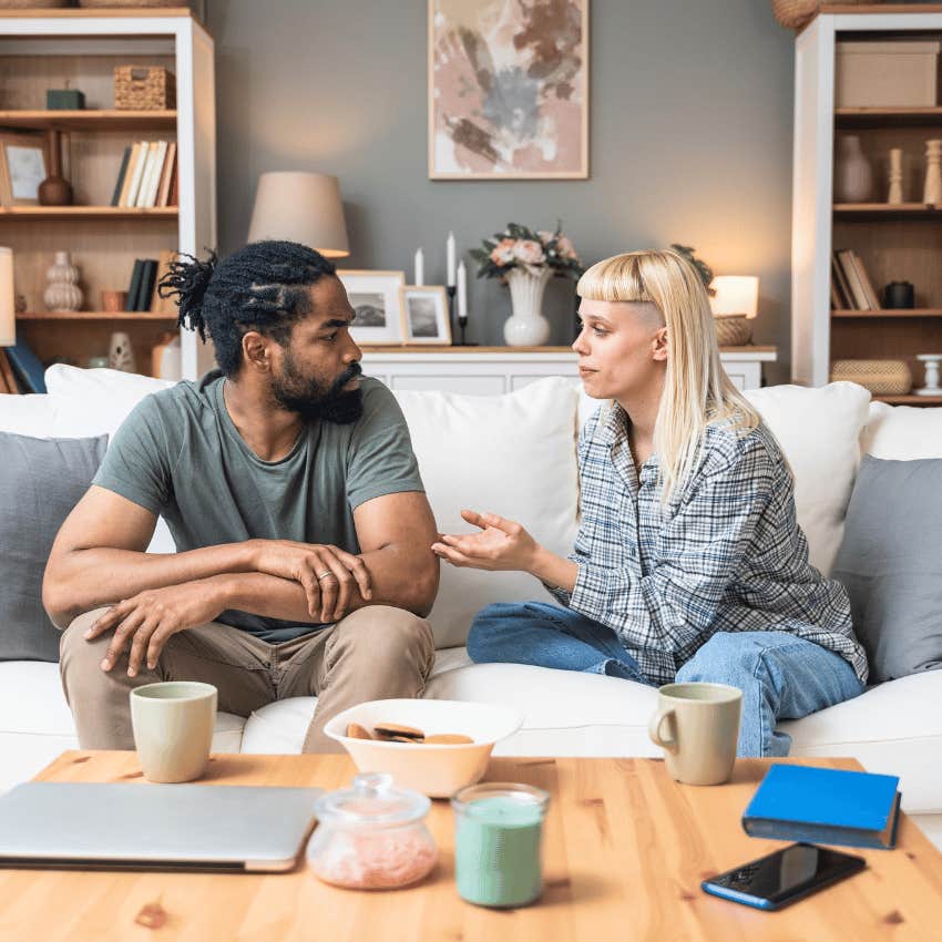 woman talking to man trying to seek some sort of closure