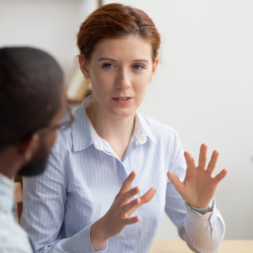 woman who lacks moral integrity lying to her coworker