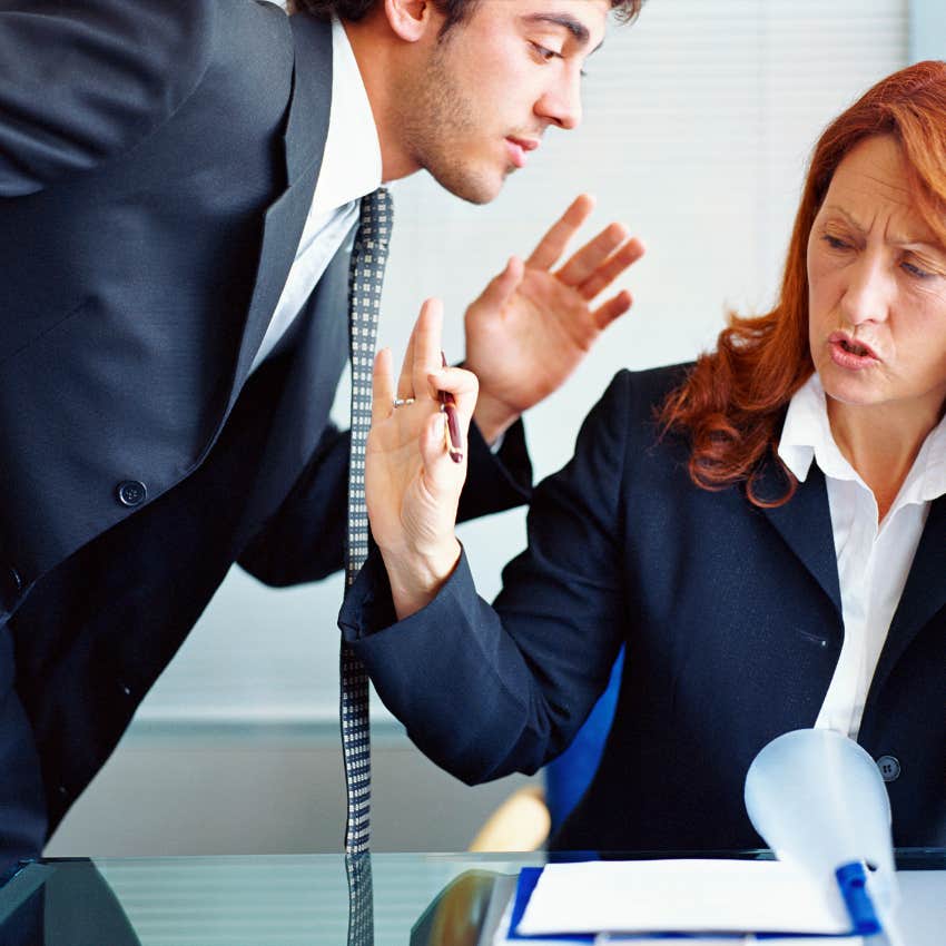 man whose brain processes information way too fast interrupting a coworker