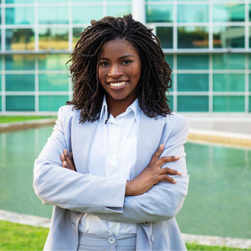 confident woman who just met someone new