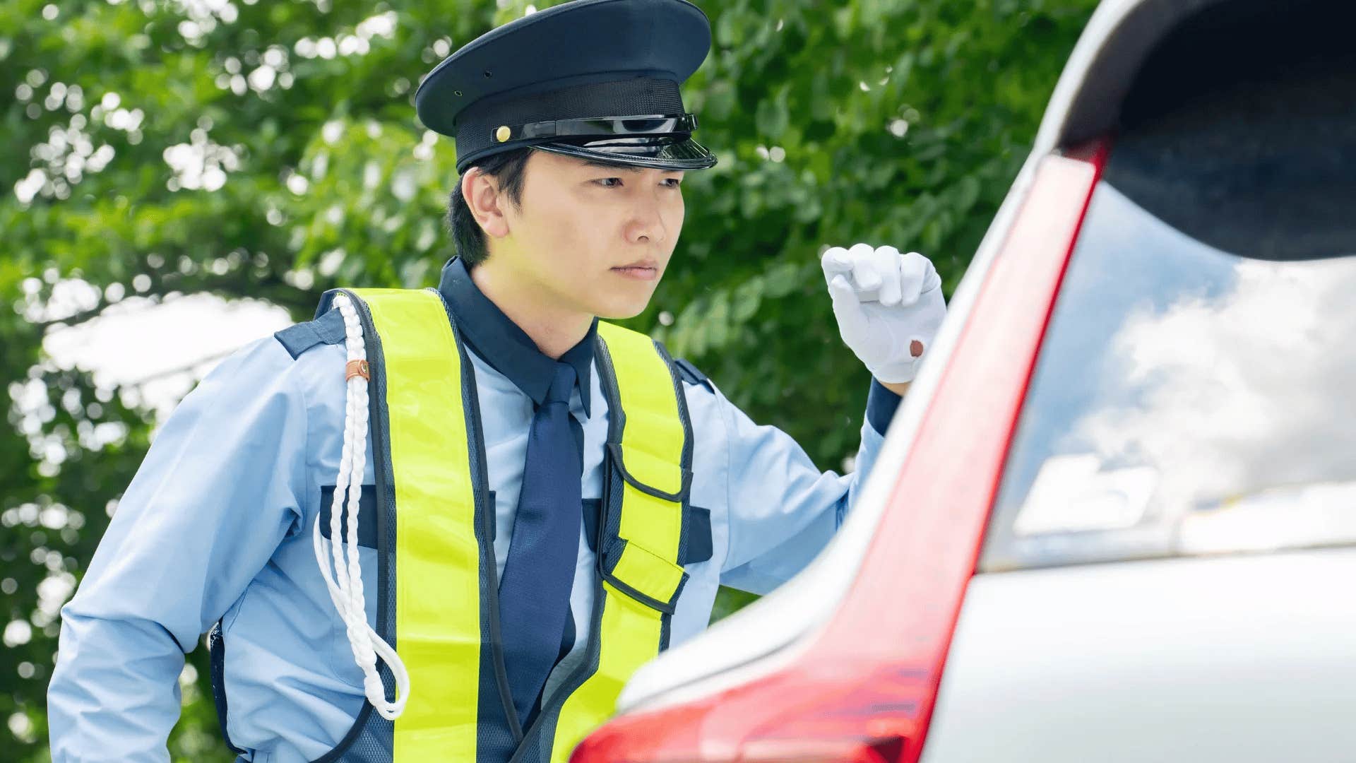 parking enforcement officer knocking on person's car window