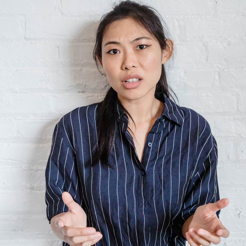 annoyed woman saying i didn't mess up after parents never let her fail