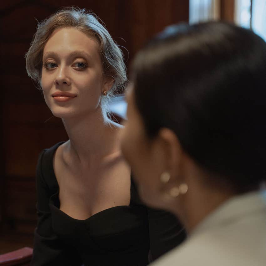 assertive strong woman telling friend in conversation i don't need permission to move on