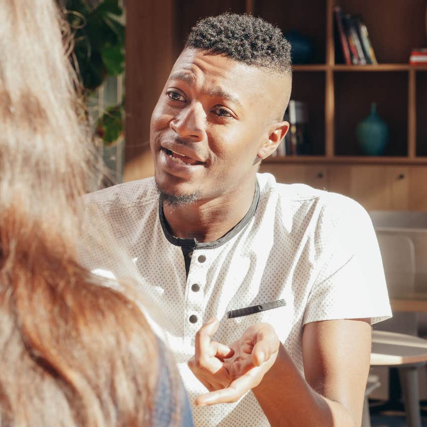 man with emotional and mental strength admitting he's wrong to a friend