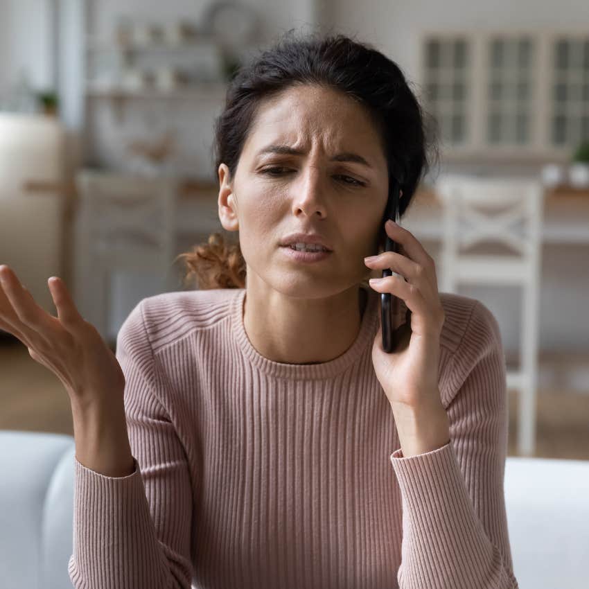 woman slowly losing capacity to care telling friend over the phone that she's fine