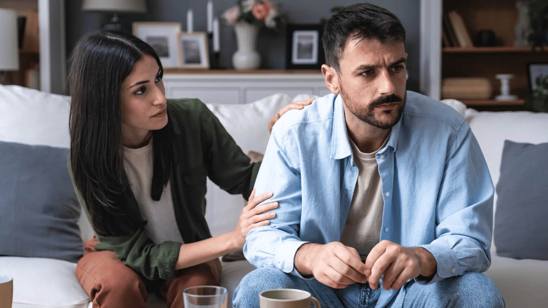 woman acting superior to husband saying you're missing the point