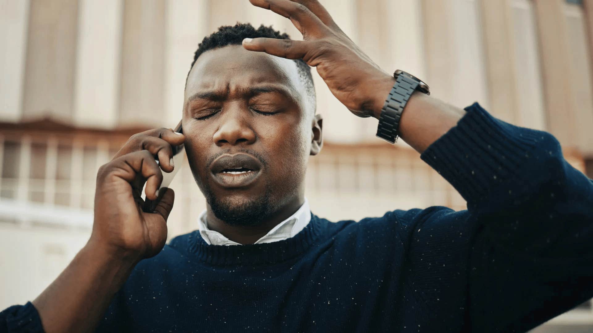 man thinking he's intelligent on the phone saying no offense