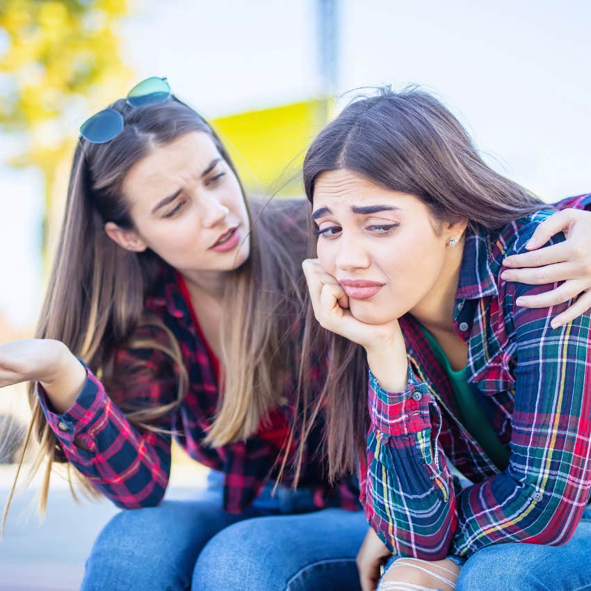 inconsiderate woman telling her friend other people have it worse